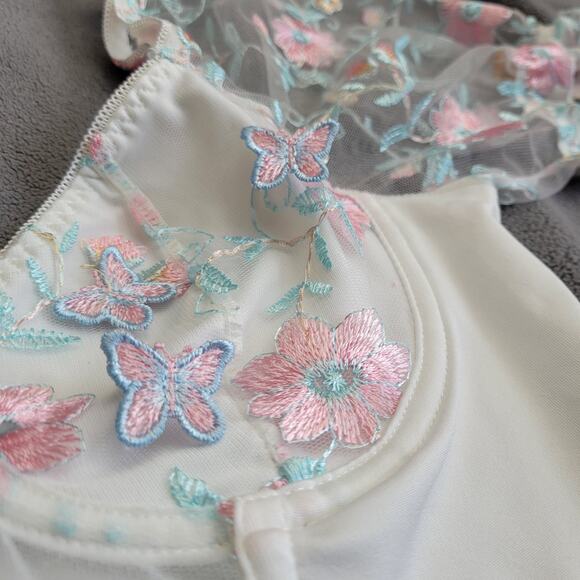 Cropped Top Womens Large Underwire Corsette Embroidered Bufferflies Floral - Picture 11 of 15